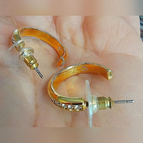 #Touchstone Crystal Channel Set Gold Hoop Earrings 0.75" #Gold Plated #NWT #NIB - Picture 6 of 8
